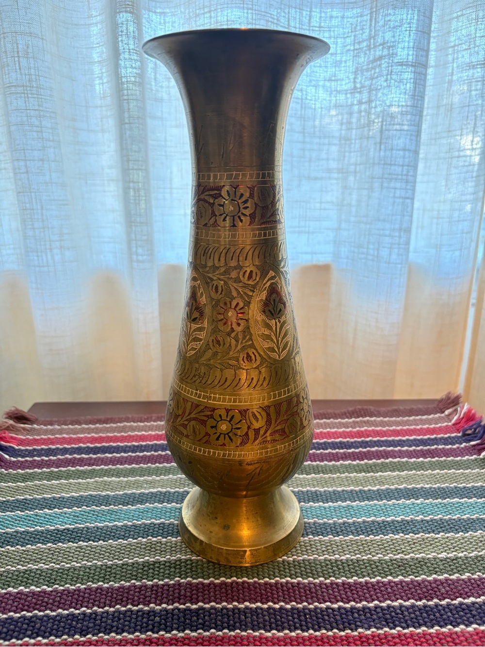 Brass Engraved Floral Vase - Gold